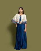 PRUSSIAN BLUE DRAPE SKIRT SET WITH CAPE