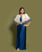 PRUSSIAN BLUE DRAPE SKIRT SET WITH CAPE