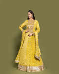 MAIZE YELLOW BANARASI SILK ANARKALI SET