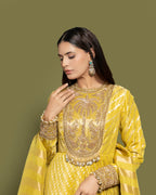 MAIZE YELLOW BANARASI SILK ANARKALI SET