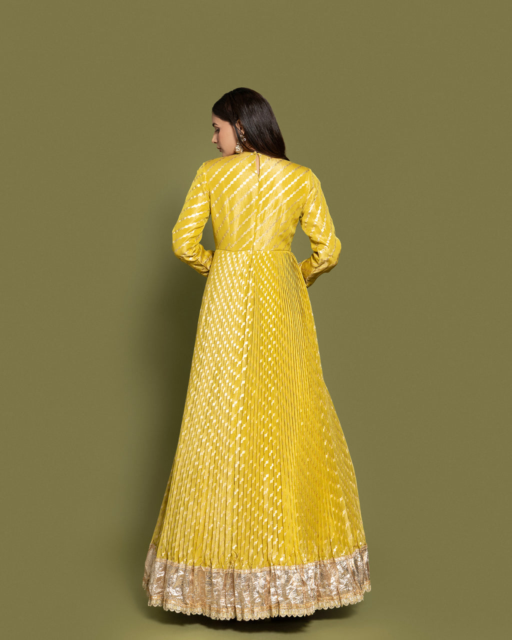 MAIZE YELLOW BANARASI SILK ANARKALI SET