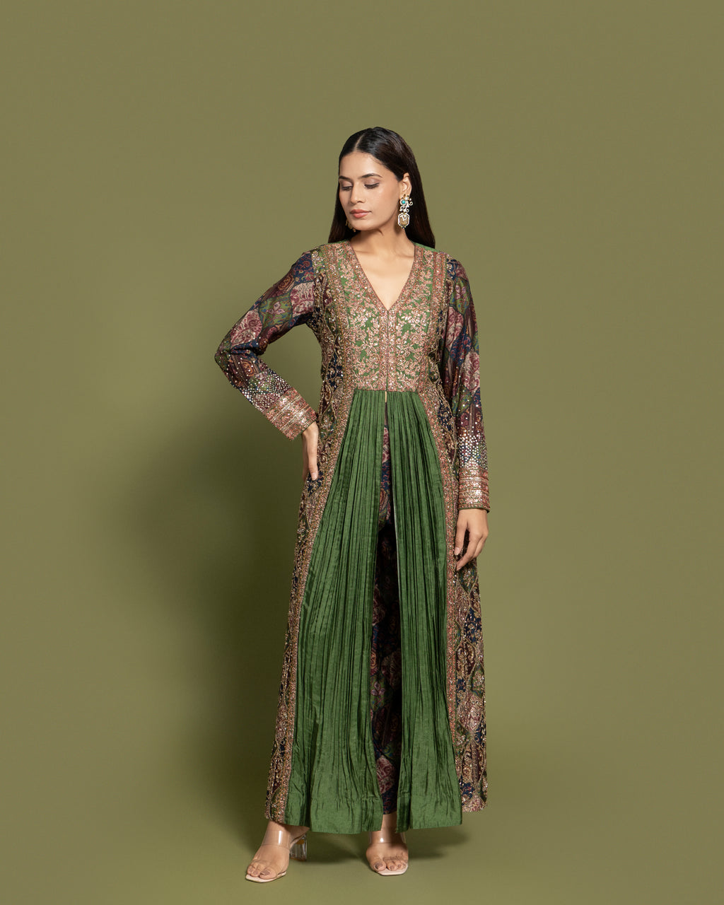 FOREST GREEN EMBROIDERED INDO-WESTERN ENSEMBLE