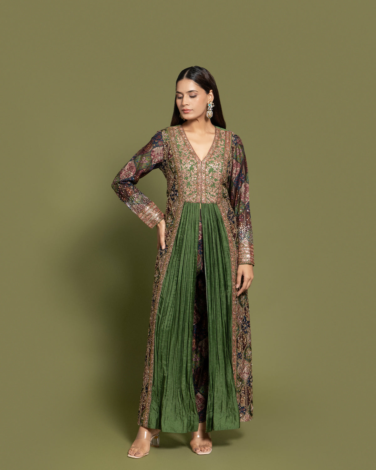 FOREST GREEN EMBROIDERED INDO-WESTERN ENSEMBLE