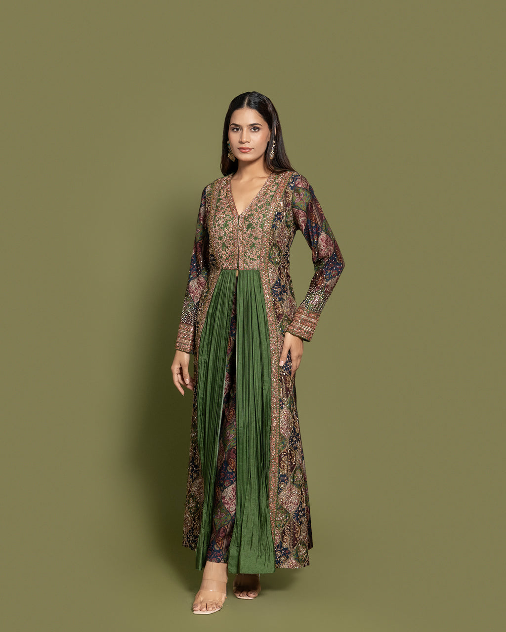 FOREST GREEN EMBROIDERED INDO-WESTERN ENSEMBLE