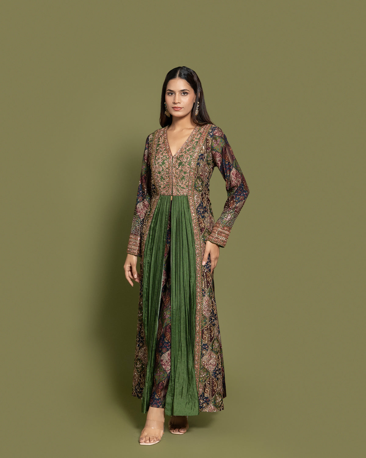 FOREST GREEN EMBROIDERED INDO-WESTERN ENSEMBLE