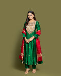 BOTTLE GREEN BANARASI SILK ANARKALI SUIT