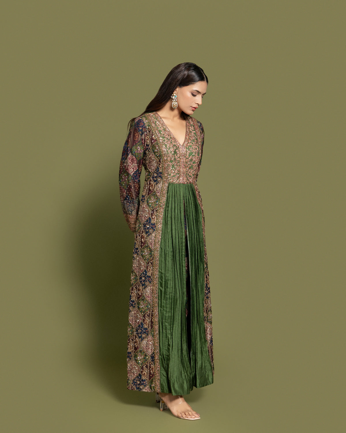 FOREST GREEN EMBROIDERED INDO-WESTERN ENSEMBLE