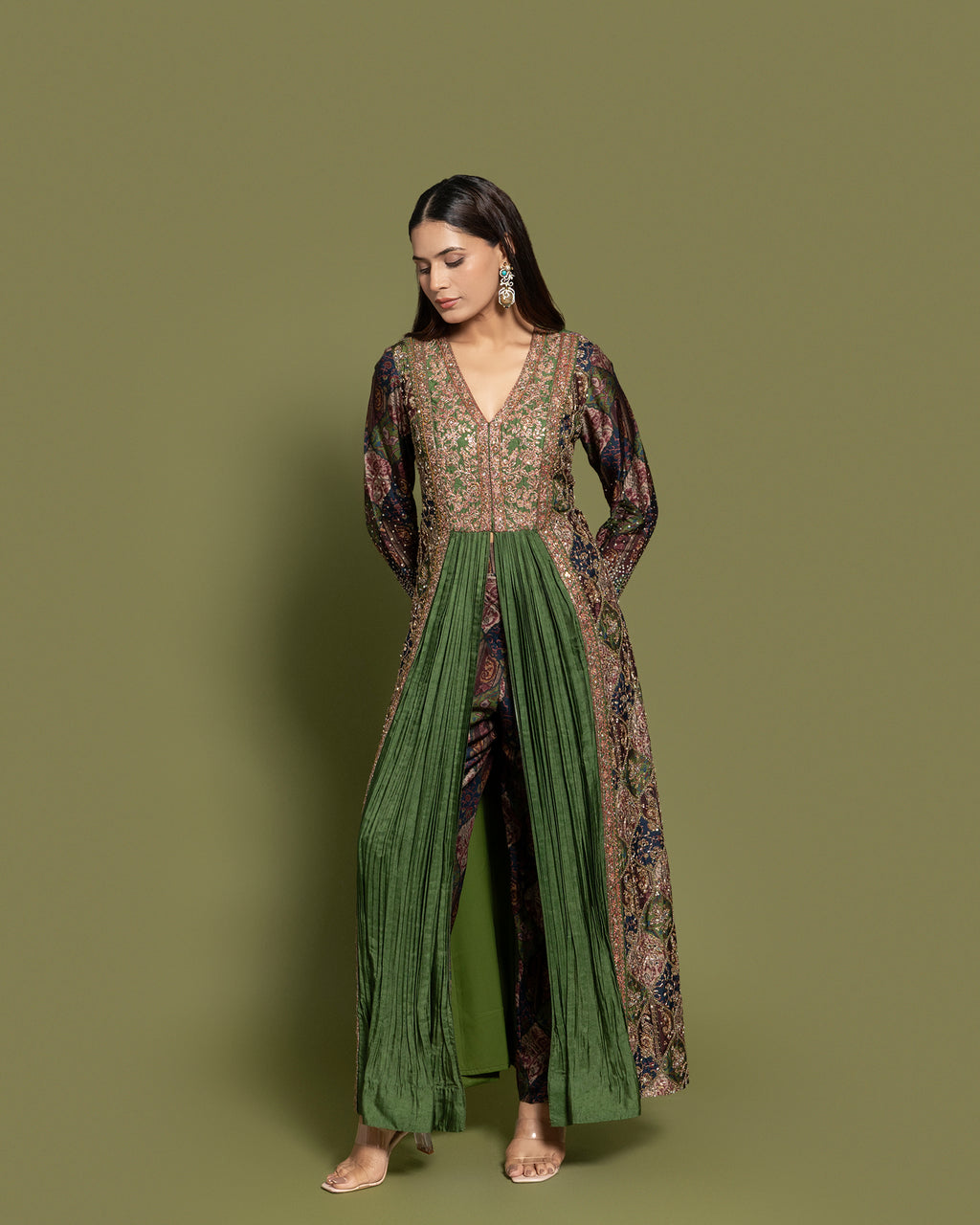 FOREST GREEN EMBROIDERED INDO-WESTERN ENSEMBLE