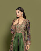 FOREST GREEN EMBROIDERED INDO-WESTERN ENSEMBLE