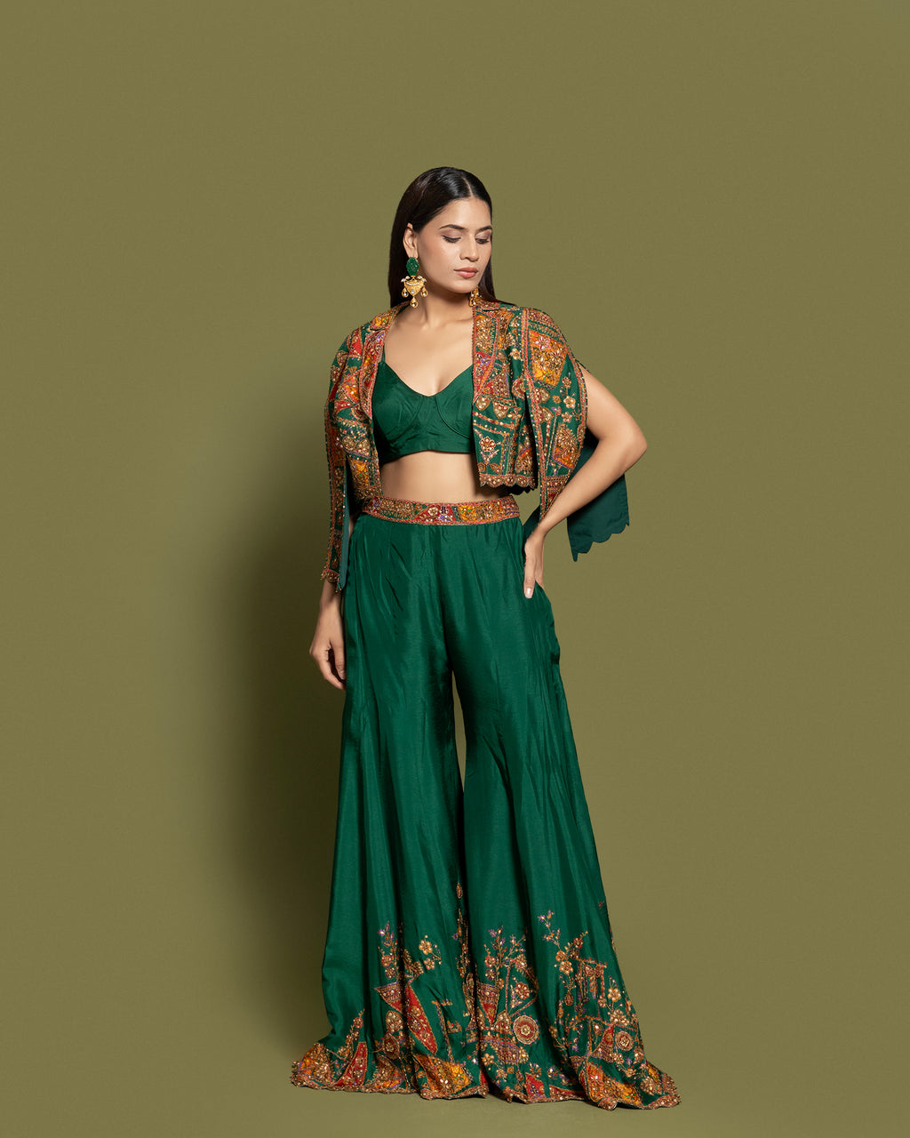 EMERALD CAPE-JACKET & PALAZZO ENSEMBLE