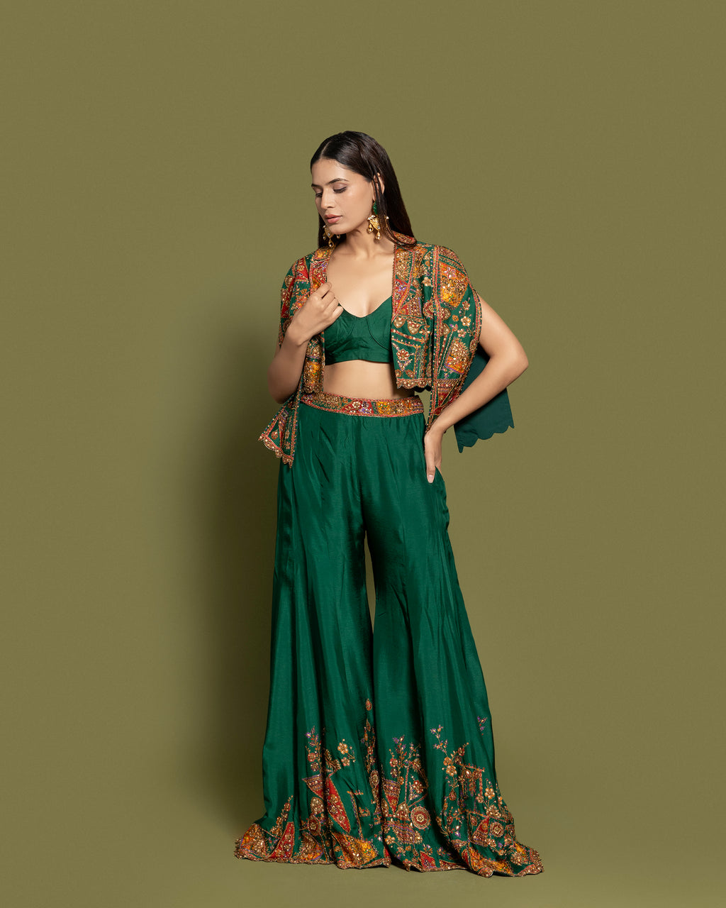 EMERALD CAPE-JACKET & PALAZZO ENSEMBLE