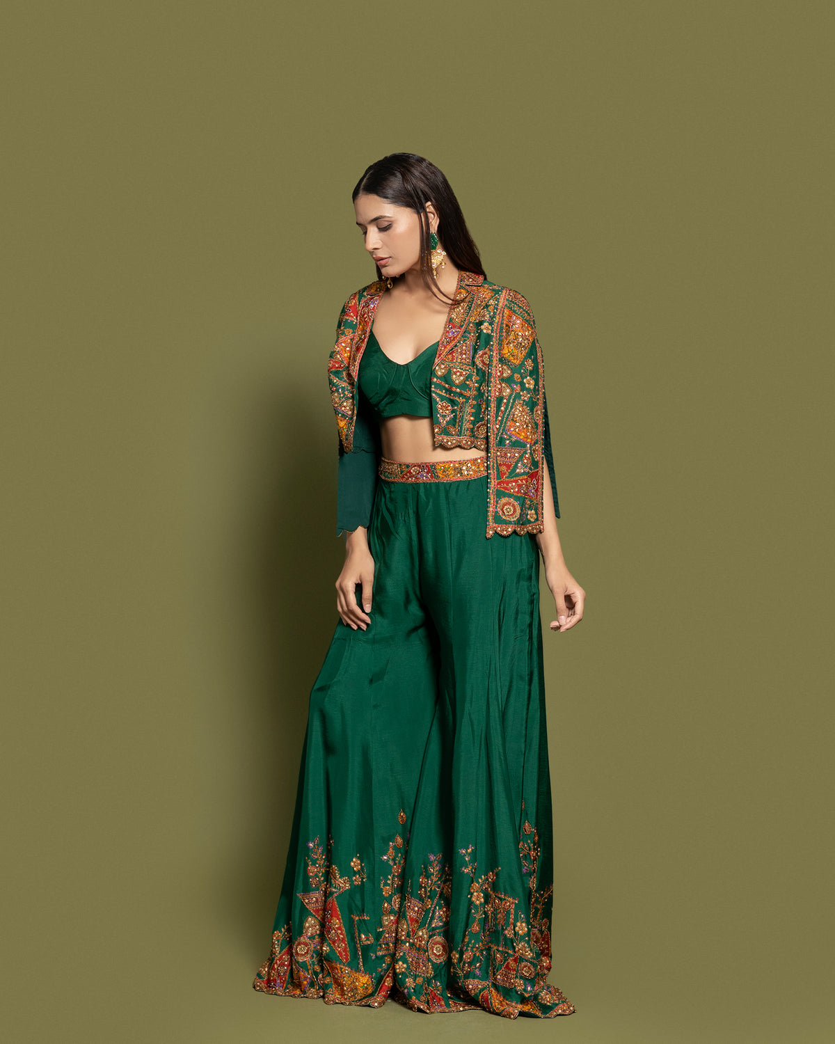 EMERALD CAPE-JACKET & PALAZZO ENSEMBLE
