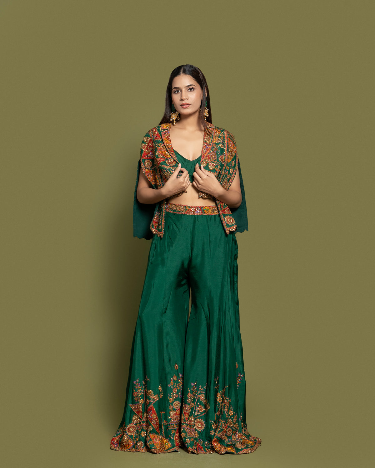 EMERALD CAPE-JACKET & PALAZZO ENSEMBLE