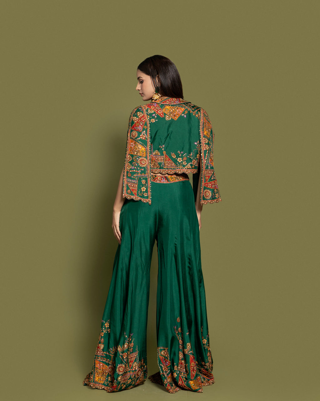 EMERALD CAPE-JACKET & PALAZZO ENSEMBLE