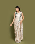 METALLIC IVORY & EMERALD PRE-DRAPED SAREE