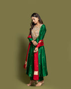 BOTTLE GREEN BANARASI SILK ANARKALI SUIT