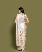 METALLIC IVORY & EMERALD PRE-DRAPED SAREE