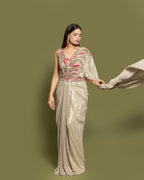 METALLIC BEIGE PRE-DRAPED SAREE