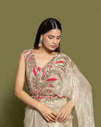 METALLIC BEIGE PRE-DRAPED SAREE