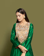 BOTTLE GREEN BANARASI SILK ANARKALI SUIT