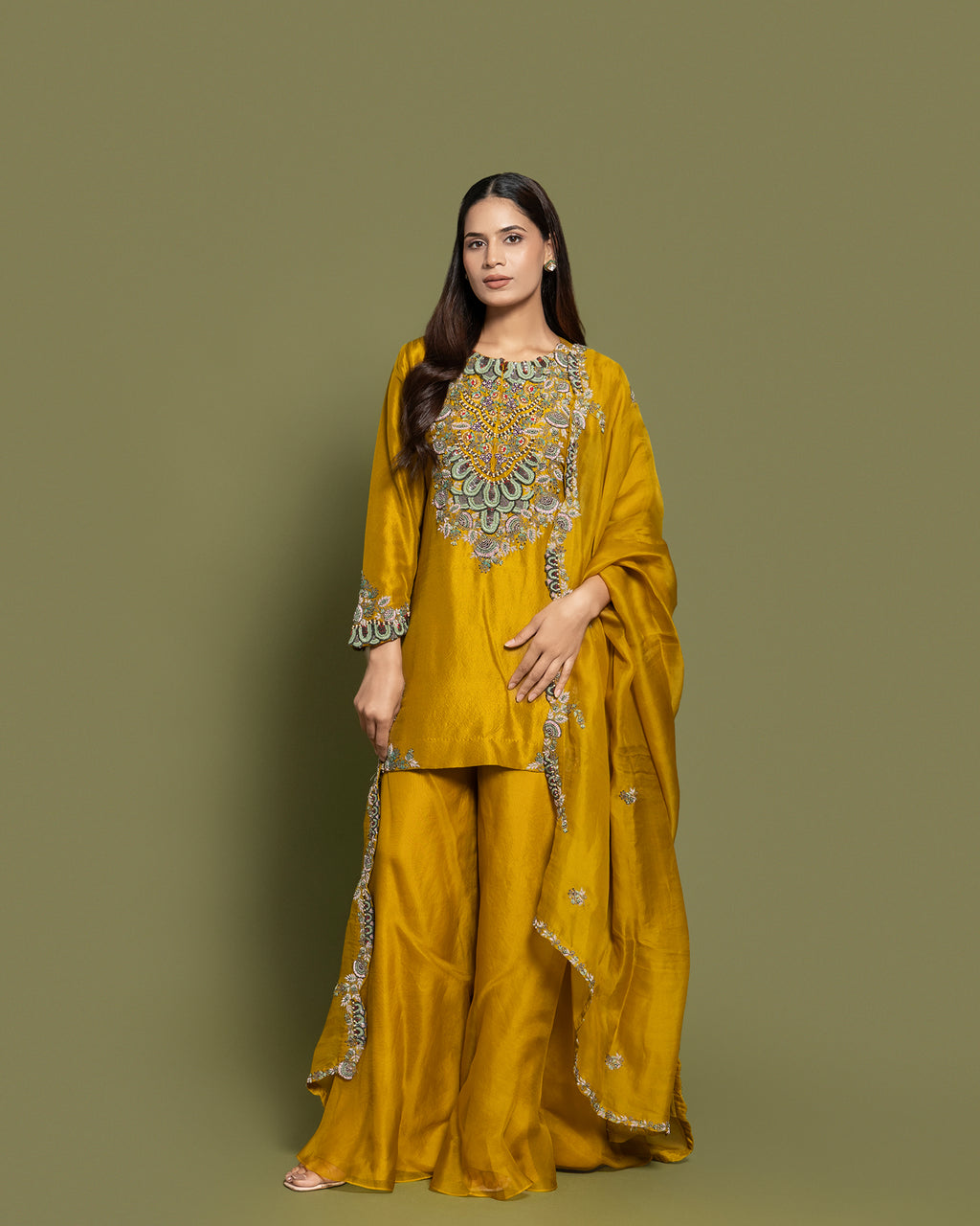 MUSTARD SOFT SILK EMBELISHED SET