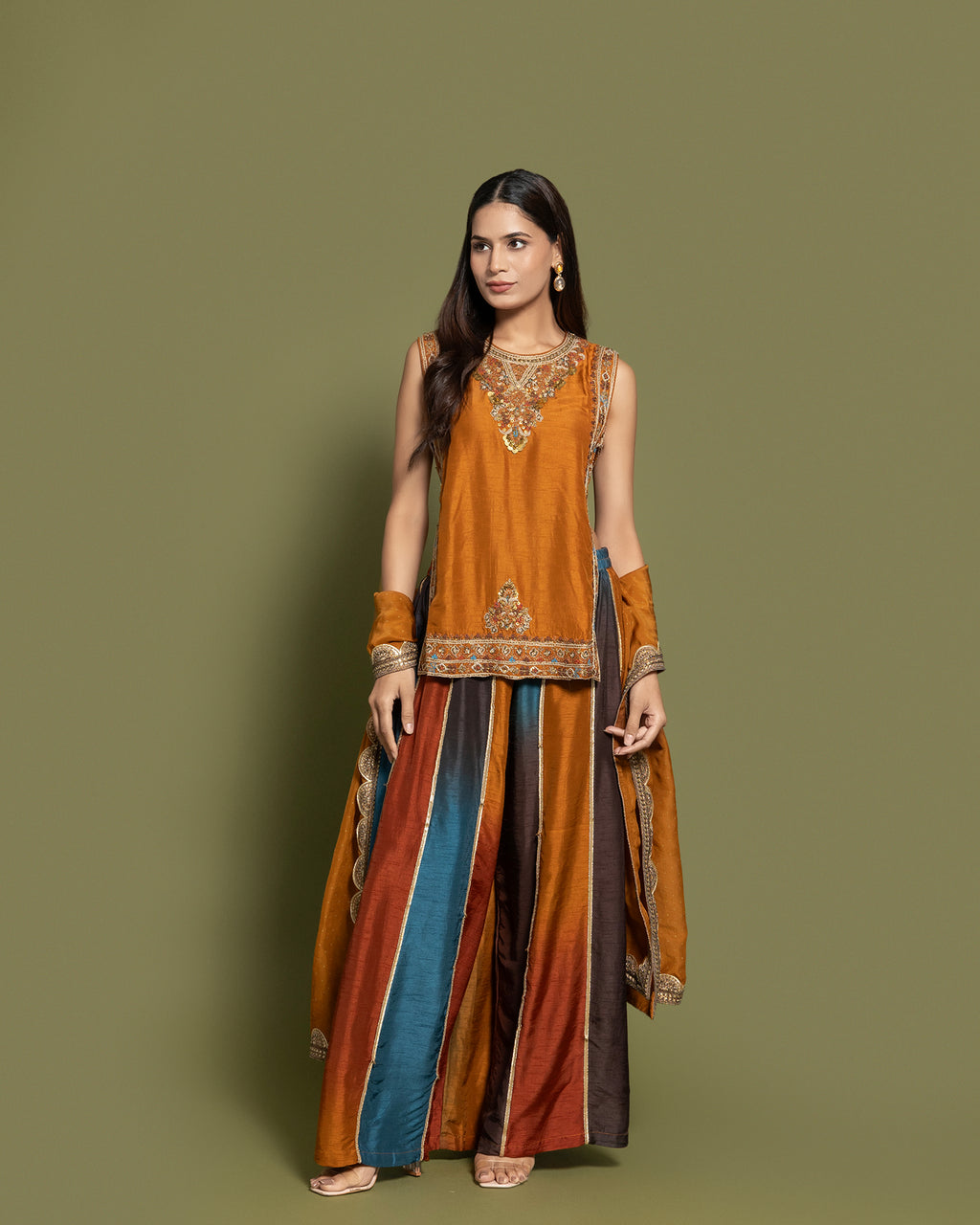 RUST EMBROIDERED PALAZZO SET