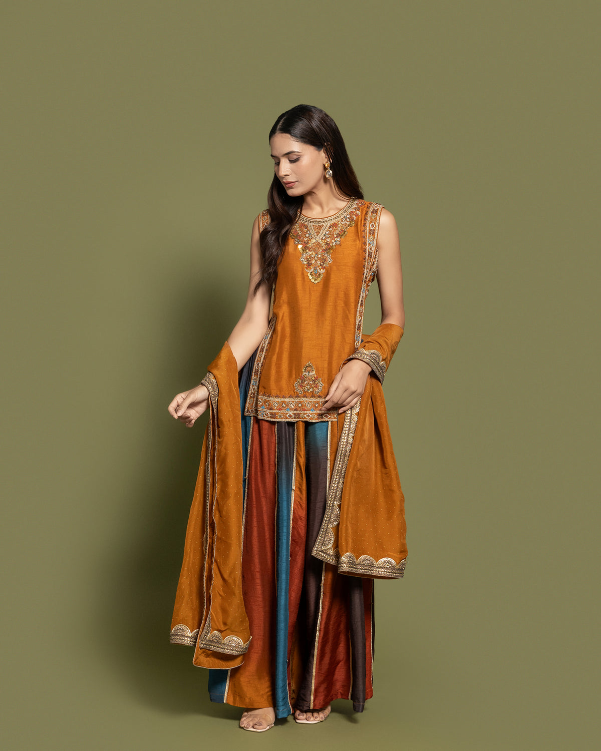 RUST EMBROIDERED PALAZZO SET