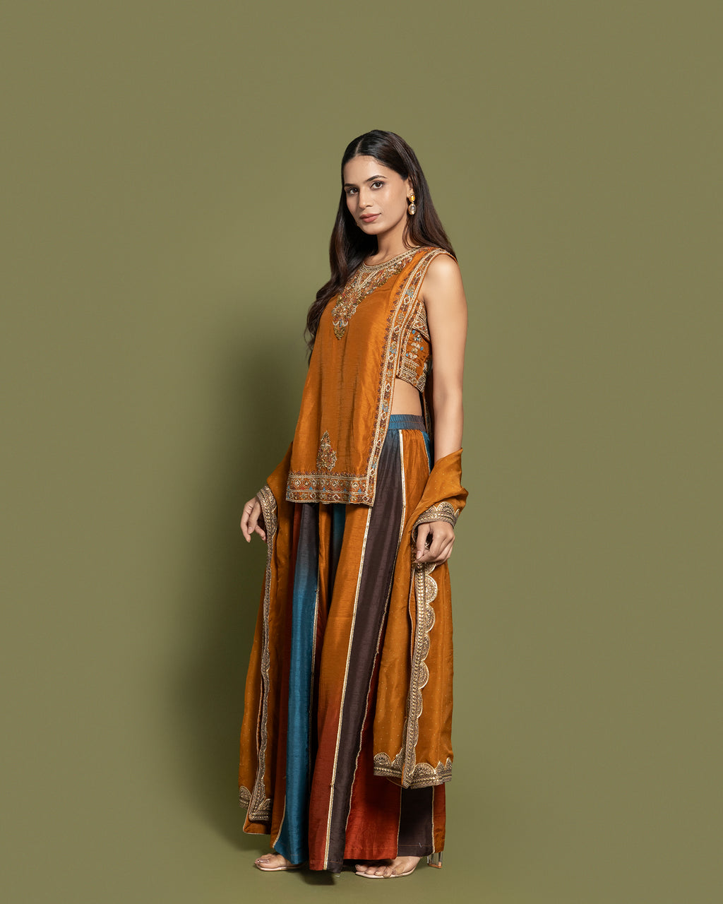 RUST EMBROIDERED PALAZZO SET