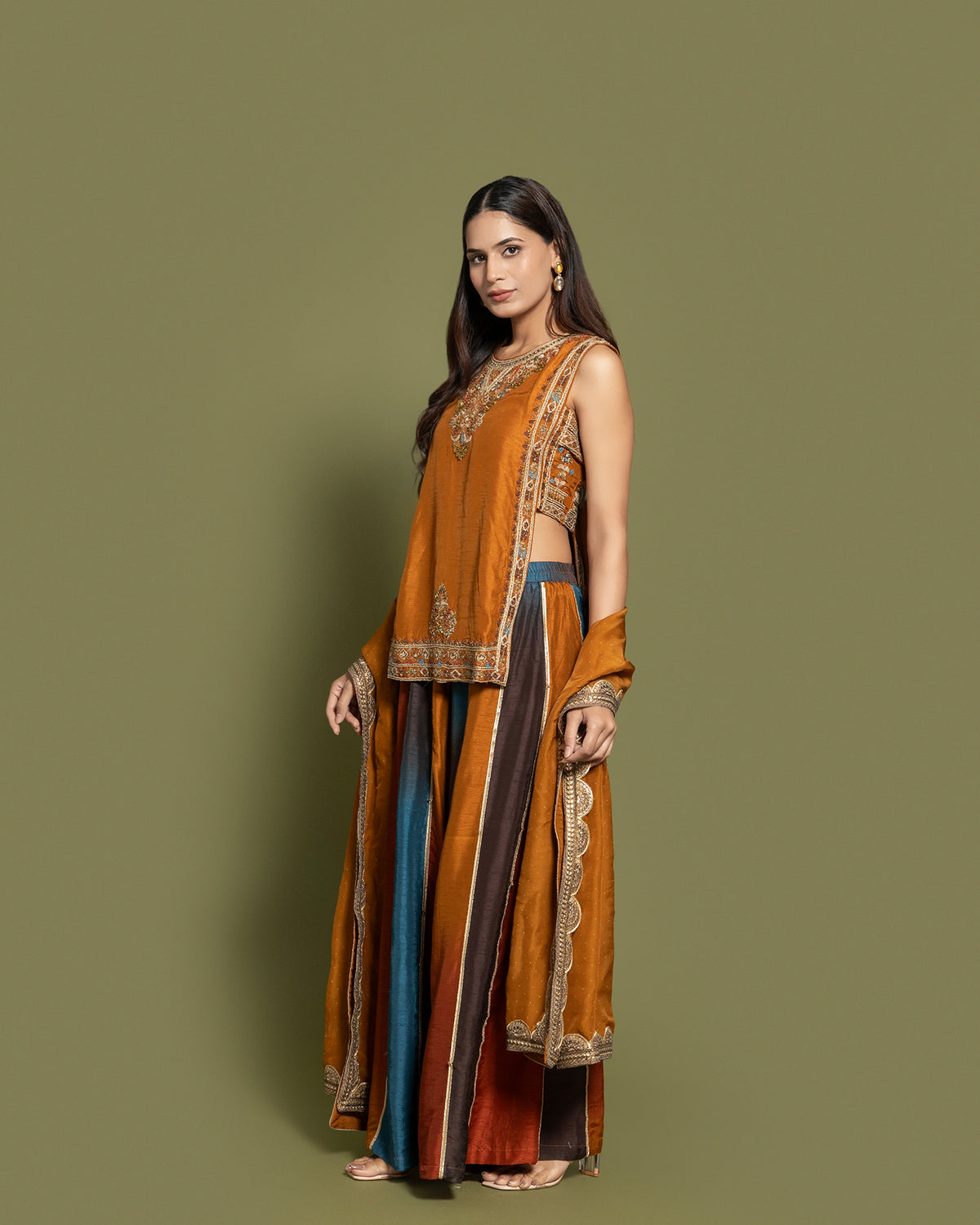 RUST EMBROIDERED PALAZZO SET