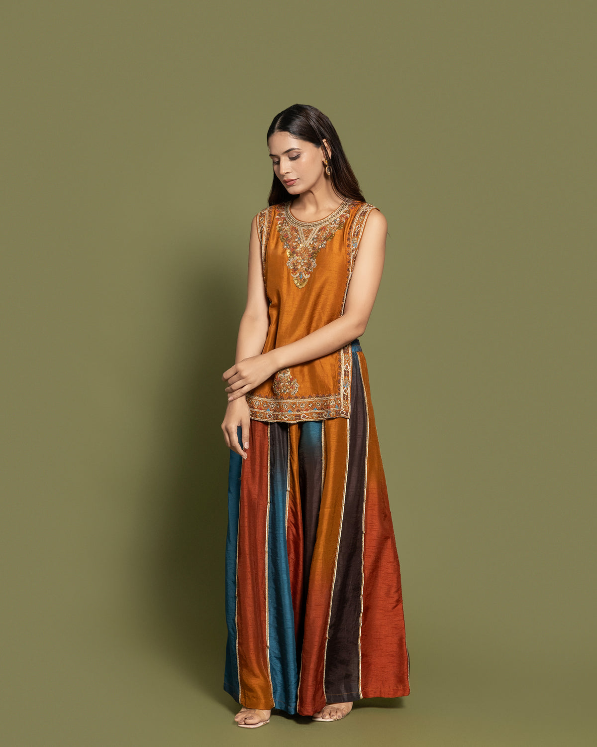 RUST EMBROIDERED PALAZZO SET