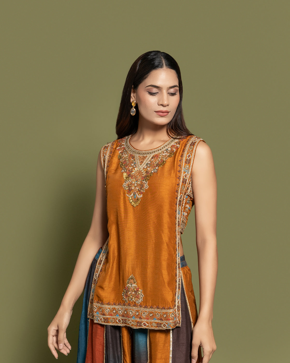 RUST EMBROIDERED PALAZZO SET