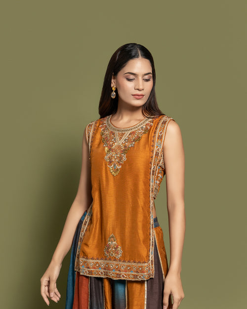RUST EMBROIDERED PALAZZO SET