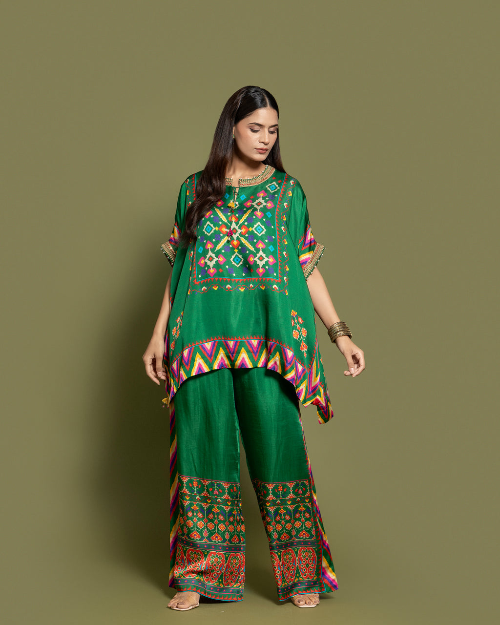 BOTTLE GREEN KAFTAN PALAZZO SET