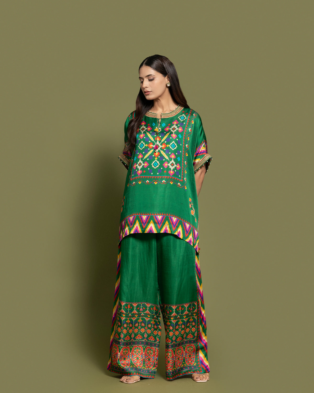 BOTTLE GREEN KAFTAN PALAZZO SET