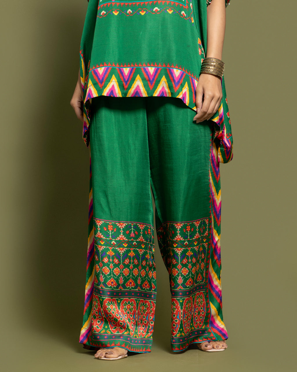 BOTTLE GREEN KAFTAN PALAZZO SET