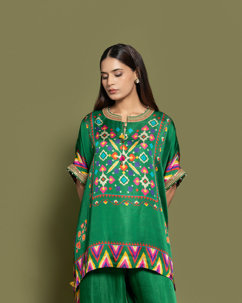 BOTTLE GREEN KAFTAN PALAZZO SET