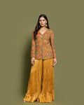 MUSTARD YELLOW EMBELLISHED FUSION ENSEMBLE