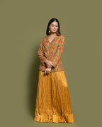 MUSTARD YELLOW EMBELLISHED FUSION ENSEMBLE