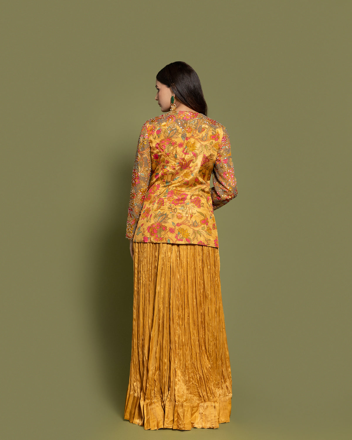 MUSTARD YELLOW EMBELLISHED FUSION ENSEMBLE