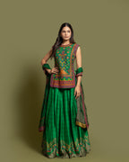 EMERALD RESHAM TUNIC SKIRT SET WITH DUPATTA