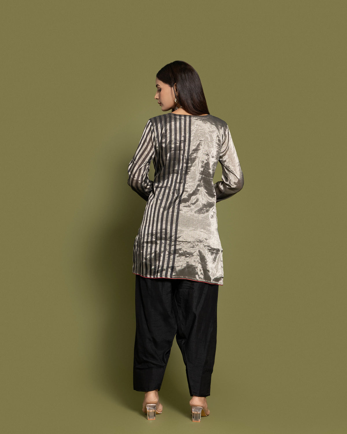 METALLIC STEEL STRIPED FARSI SALWAR SET