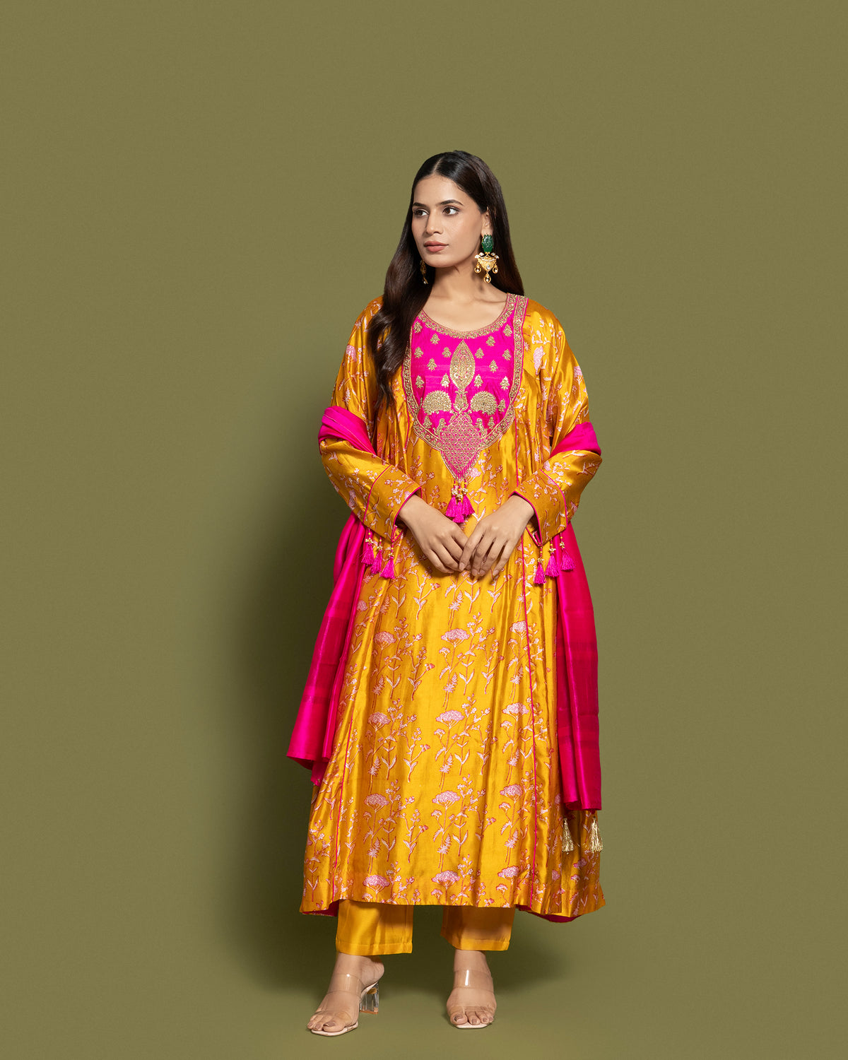 MUSTARD SOFT SILK ANARKALI SET