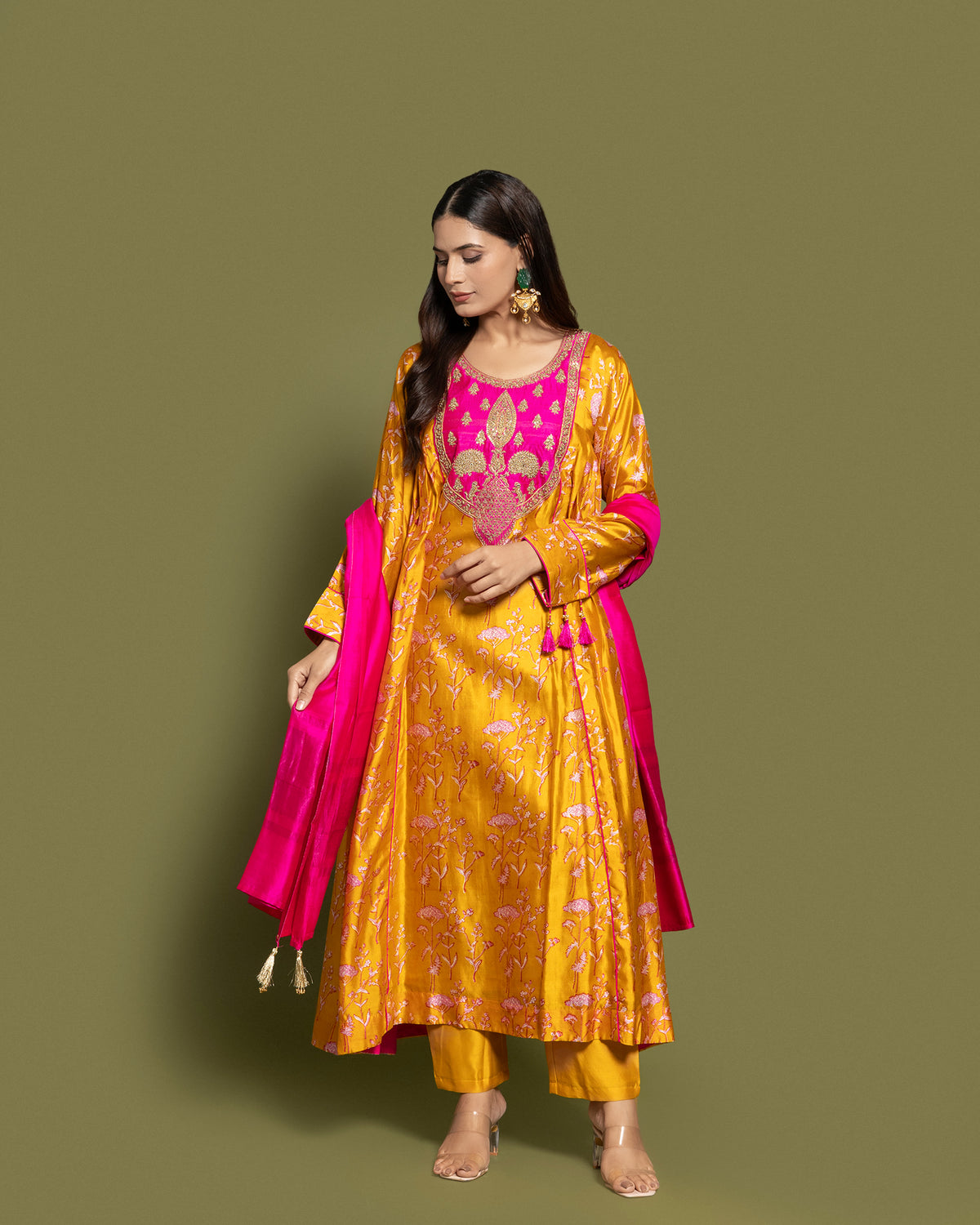 MUSTARD SOFT SILK ANARKALI SET