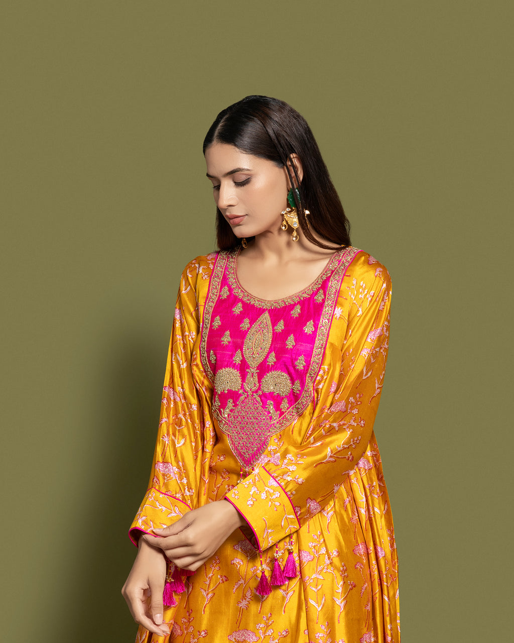 MUSTARD SOFT SILK ANARKALI SET