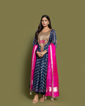 NAVY BLUE PRINTED ANARKALI SET