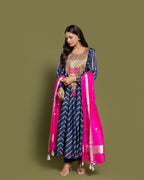 NAVY BLUE PRINTED ANARKALI SET