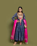 NAVY BLUE PRINTED ANARKALI SET