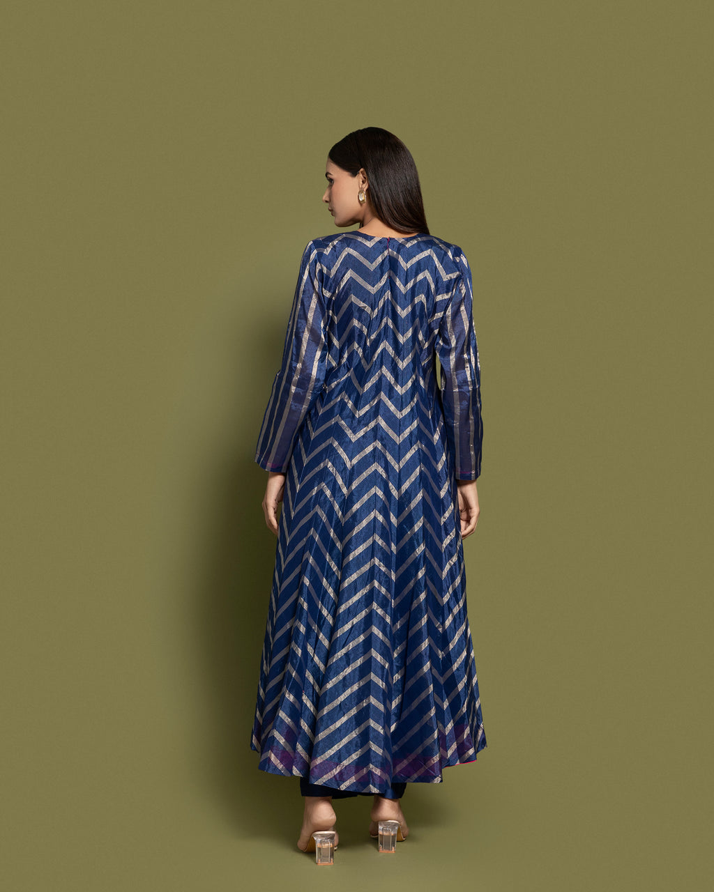 NAVY BLUE PRINTED ANARKALI SET