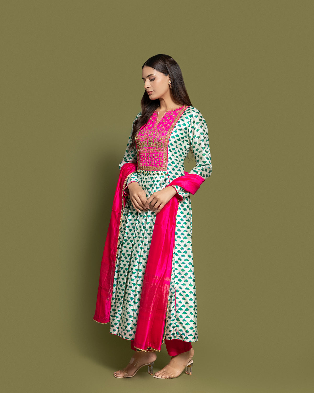 BLOCK PRINT ANARKALI SET