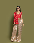 RED BANDHEJ ASYMMETRICAL TOP WITH PALAZZO